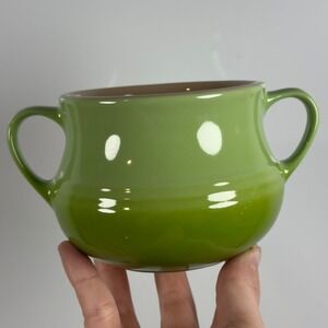 Le Creuset Palm Green Ombre Stoneware Double Handled Soup Bowl Crock 14oz 0.4L
